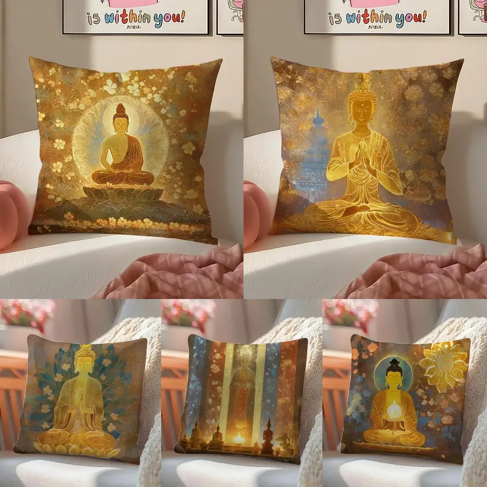 Sacred Peaceful Global Religion Art B-Buddhism Cushion Cover Pillowcase Short Plush Invisible zipper Room Sofa Cushion Cover
