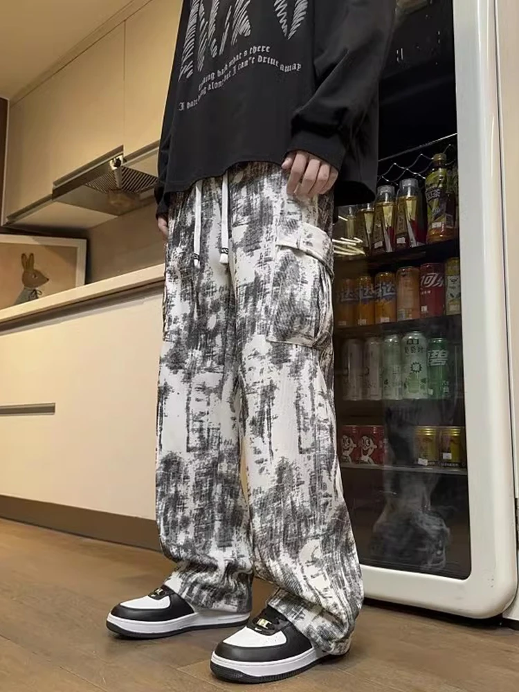 

Мужские камуфляжные рабочие брюки свободного кроя с широкими штанинами, весенне-осенние, в американском ретро-стиле, из окрашенного вельвета, прямые, повседневные брюки