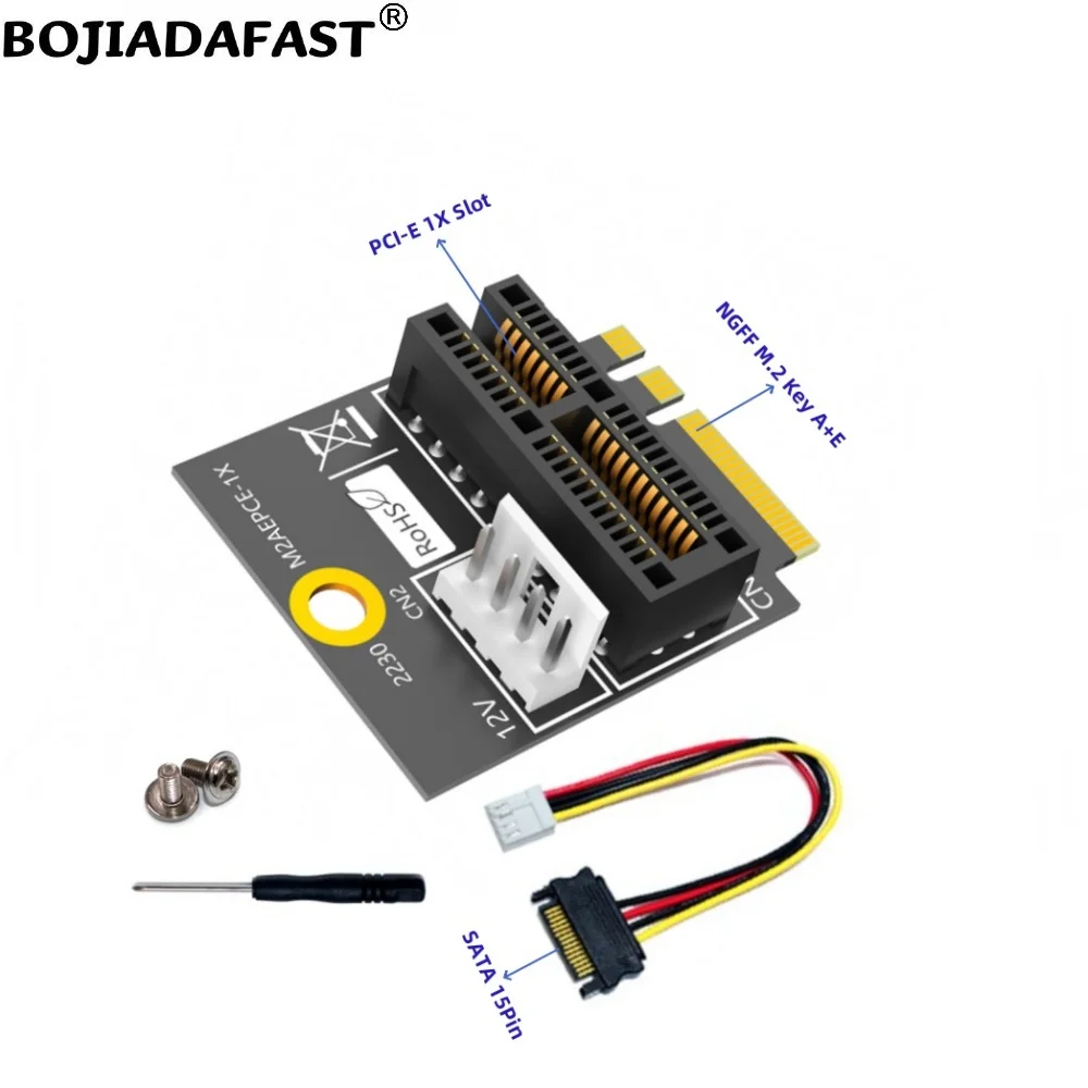NGFF M.2 Key A+E Interface To PCI-E 1X Slot Expansion Riser Card With SATA 15PIN Power Cable