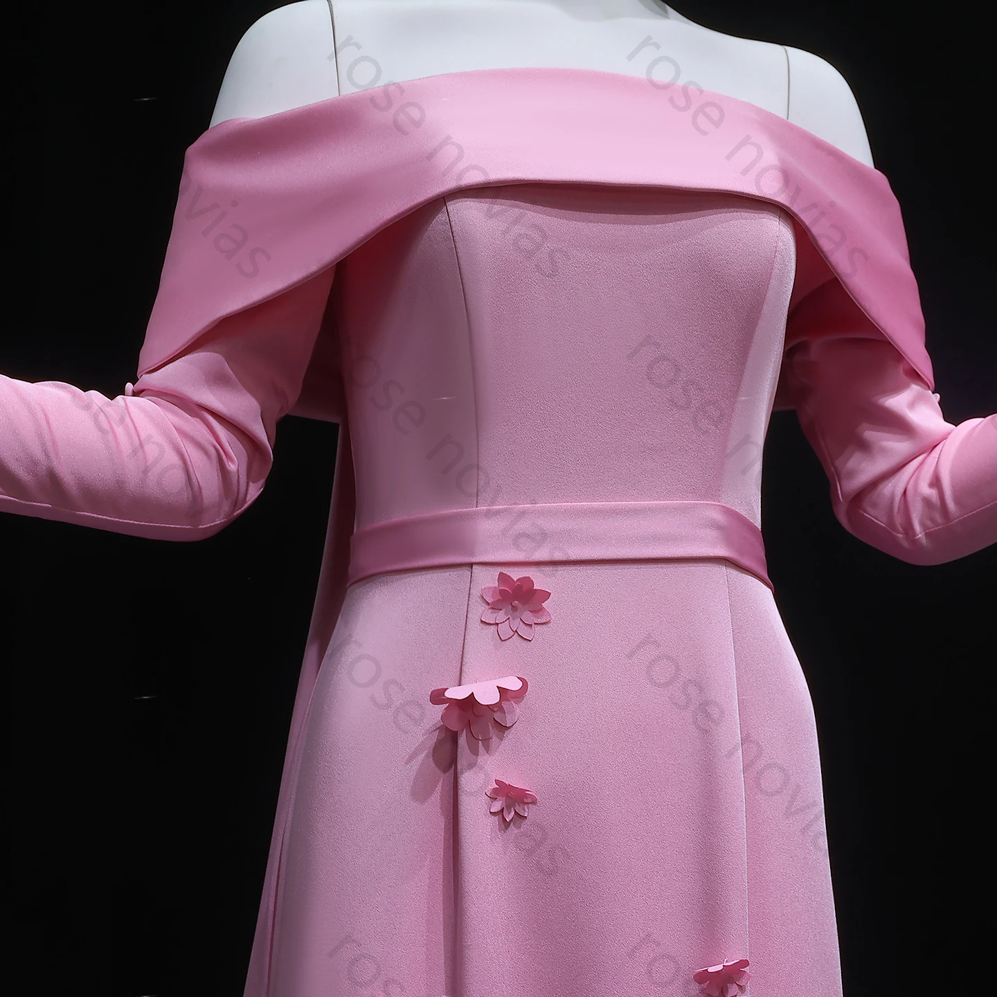 Sharon Said – robe de soirée droite rose de luxe, haute qualité, fleurs 3D, épaules dénudées, robes de soirée de mariage personnalisées pour femmes