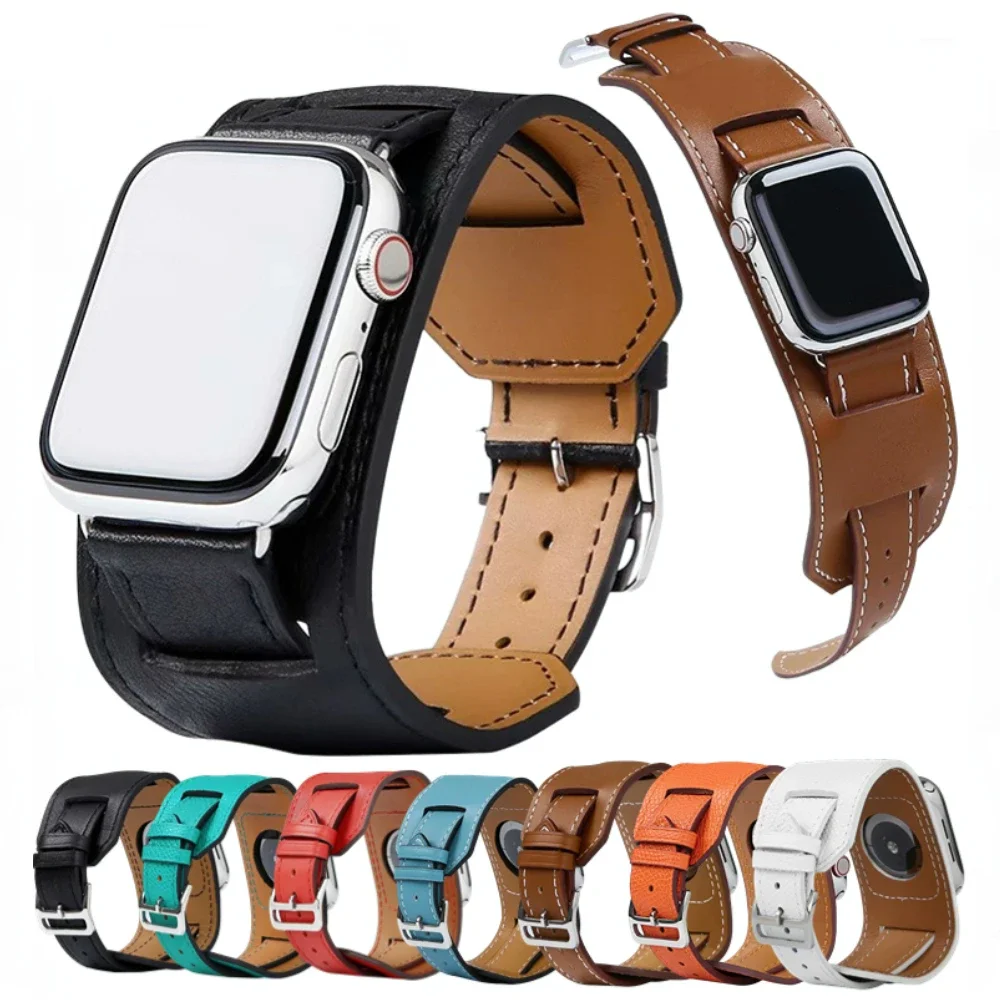 

Ремешок из коровьей кожи для Apple Watch 46 мм 42 мм 44 мм 40 мм 45 мм 41 мм 49 мм Браслет Ремешок для часов iWatch Series Ultra 10 9 8 7 6 5 SE Ремень