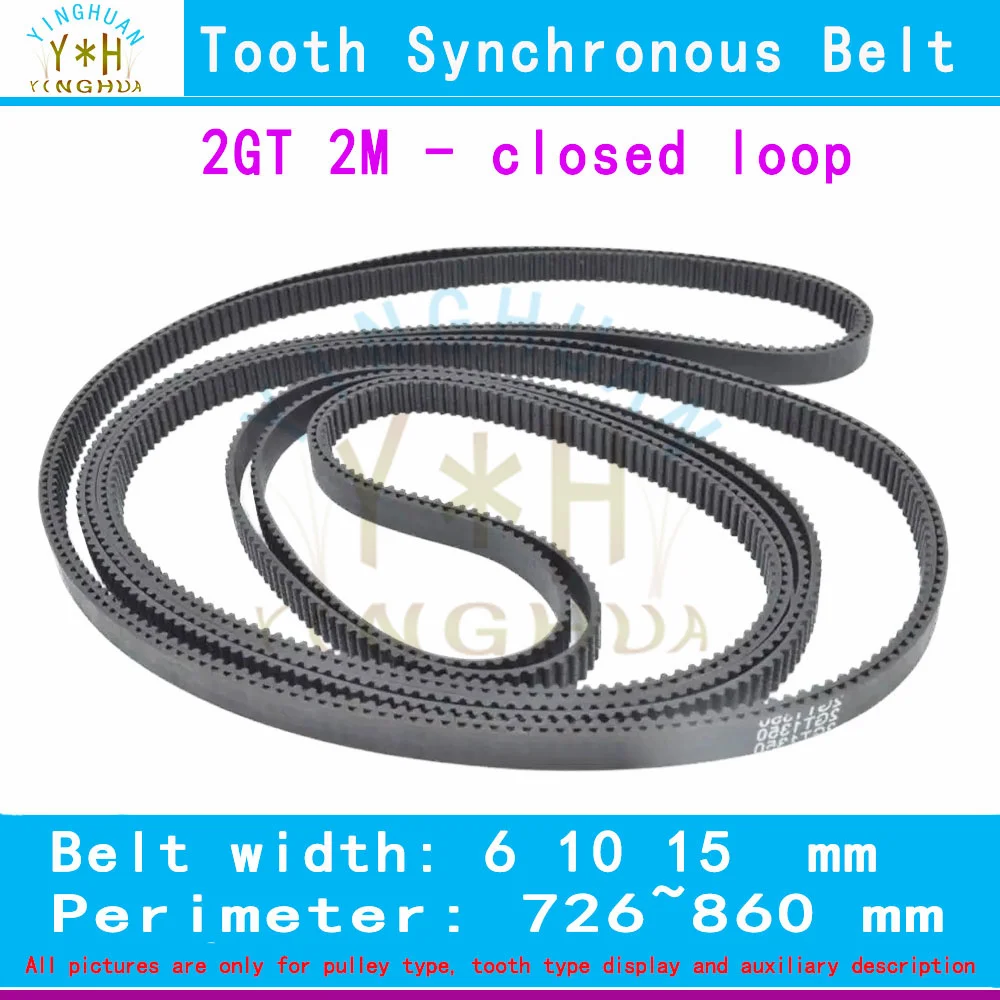 

2GT High Quality Closed Loop Timing Belt Pitch Length LP= 726To 860MM Width 6 10 15 MM GT2M Rubber Tooth Synchronous Belt 2M