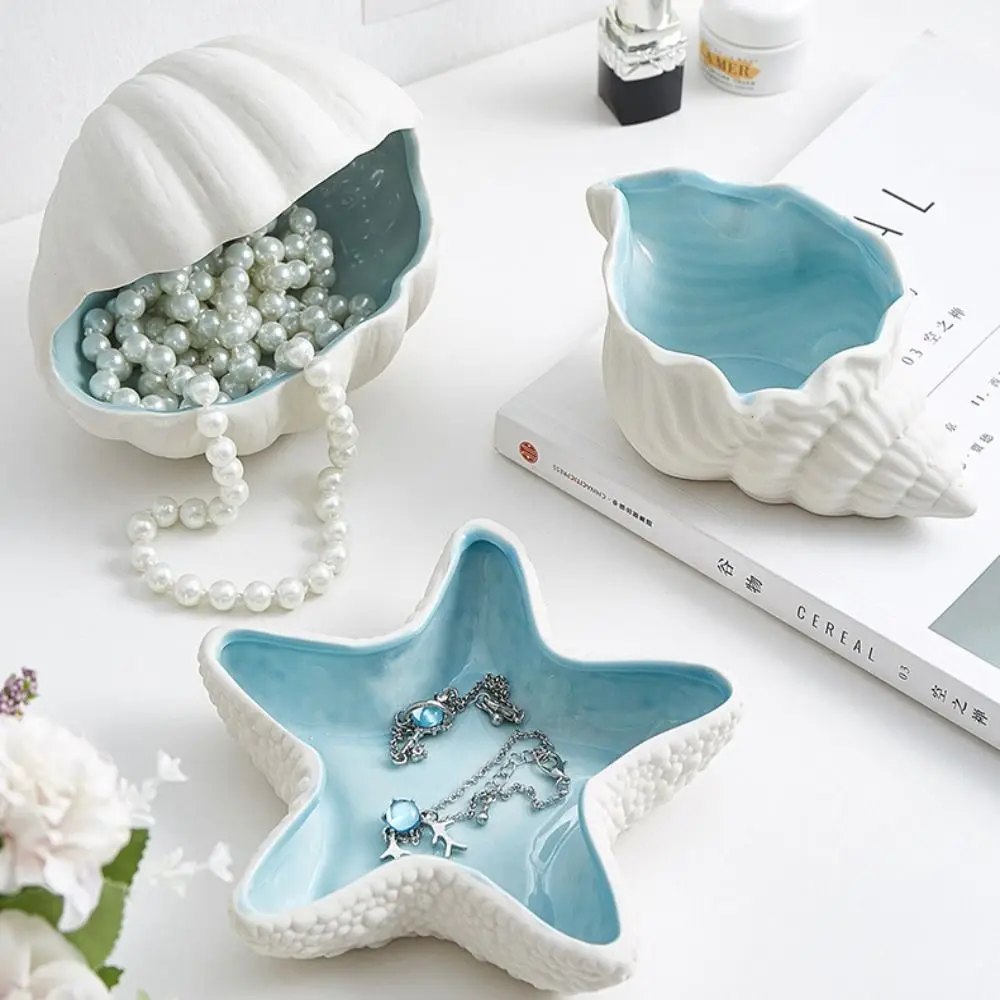 Ceramic Starfish Shell Storage Tray Creative Multi-color Jewelry Display Tray Cute Conch Storage Plate