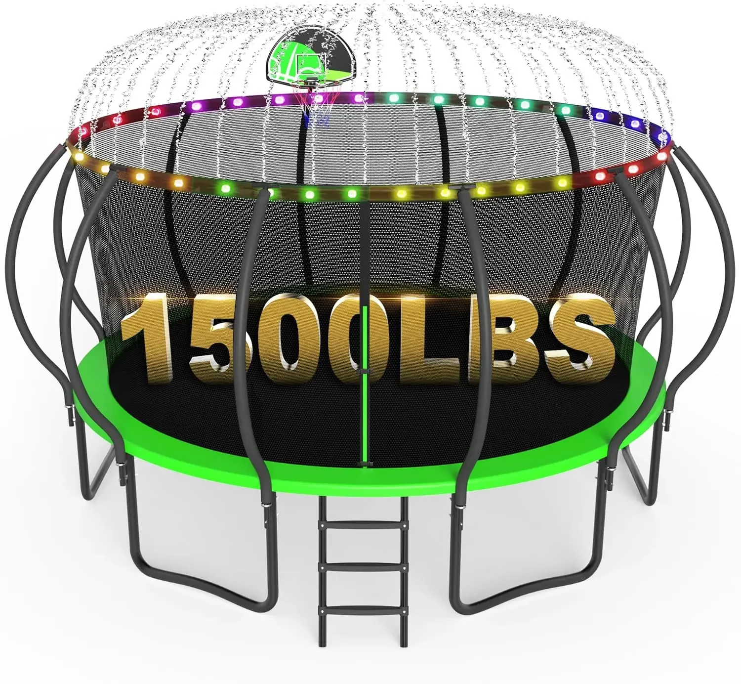 2026 Upgraded 8 10 12 14 15 16 FT 1500lbs Tranpoline for Kids and Adults with Light+Sprinkler, Recreational Tranpoline