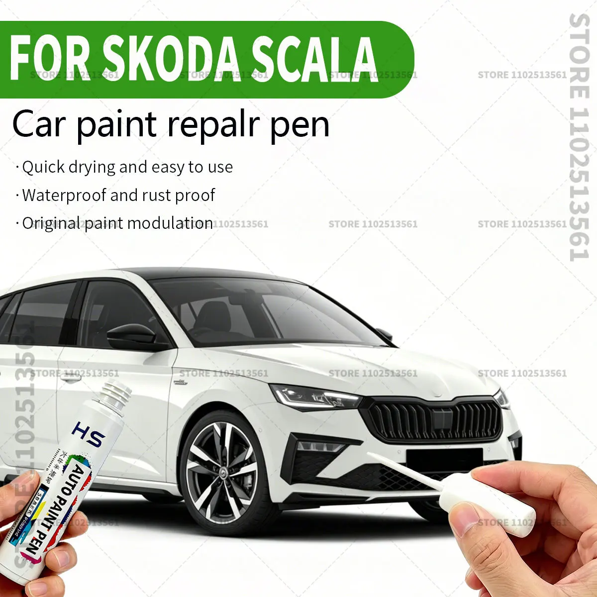 For Skoda Scala Moon White Graphite Grey Magic Black Brown Green Car Paint Repair Pen Restores Original Factory Paint Finish