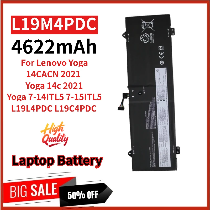 

100% New L19M4PDC Laptop Battery 15.36V 4622mAh For Lenovo Yoga L19C4PDC L19L4PDC 14c 2021 14cACN 2021 7-15ITL5 7-14ITL5