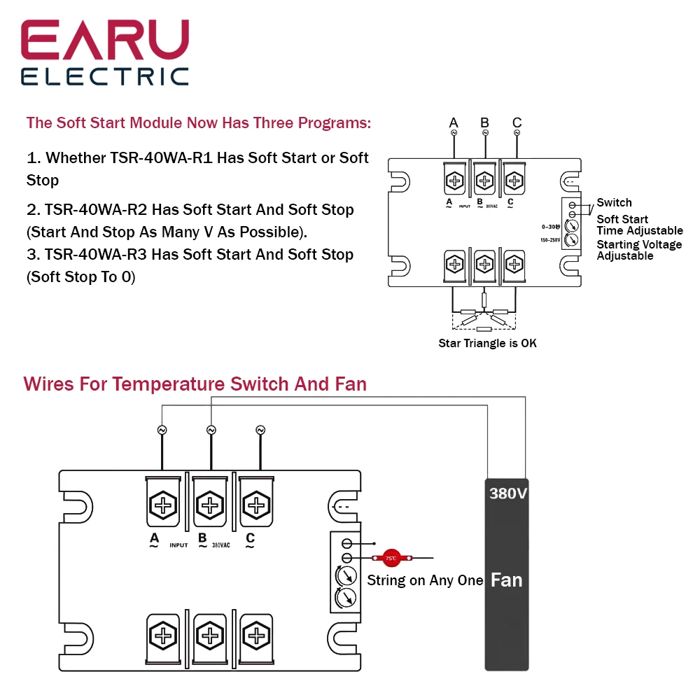 380V Motor Soft Start Module Controller Starter Stop Heat Sink Three-phase Motor Slow Start 1kw 2kw 4kw 6kw 8kw 10kw 15kw 20kw