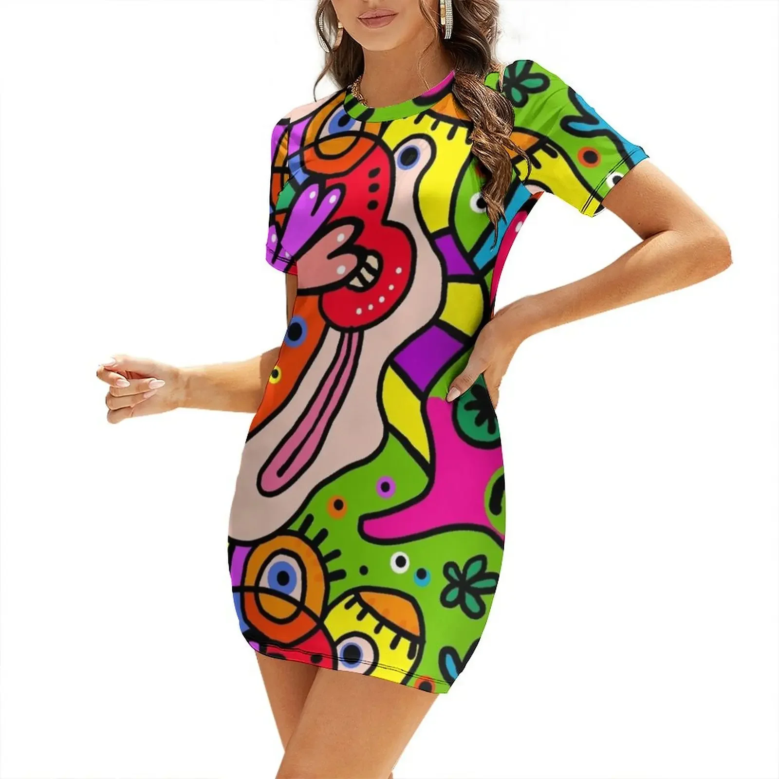 

Funny Colorful Cubist Abstract Art Short-Sleeved Dress purple dress Dress