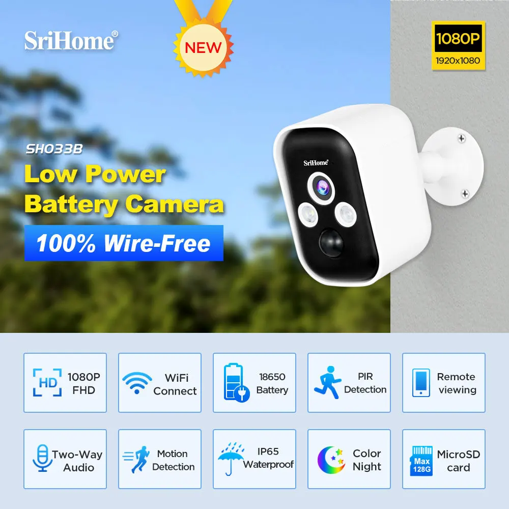 

SriHome SH033B Mini WIFI Wireless home security camera system Voice Intercom Waterproof IP66 for indoor and outdoor