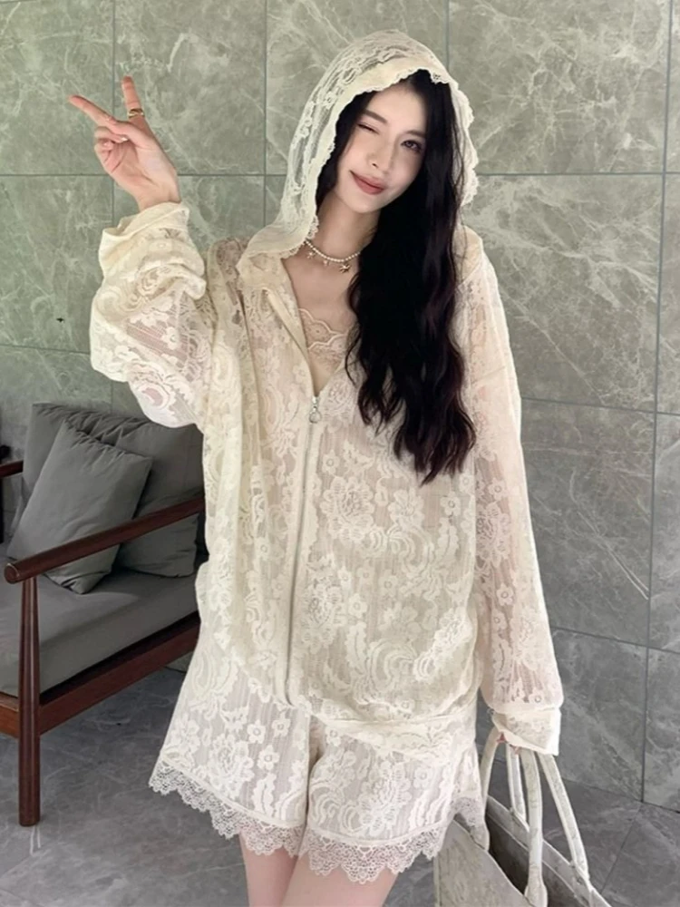 

Trend New Hoodies Sweatshirts Shorts Sets Women Outfits Lace Jackets Shorts Two-piece Sets Streetwear Long-sleeve Tops Clothing