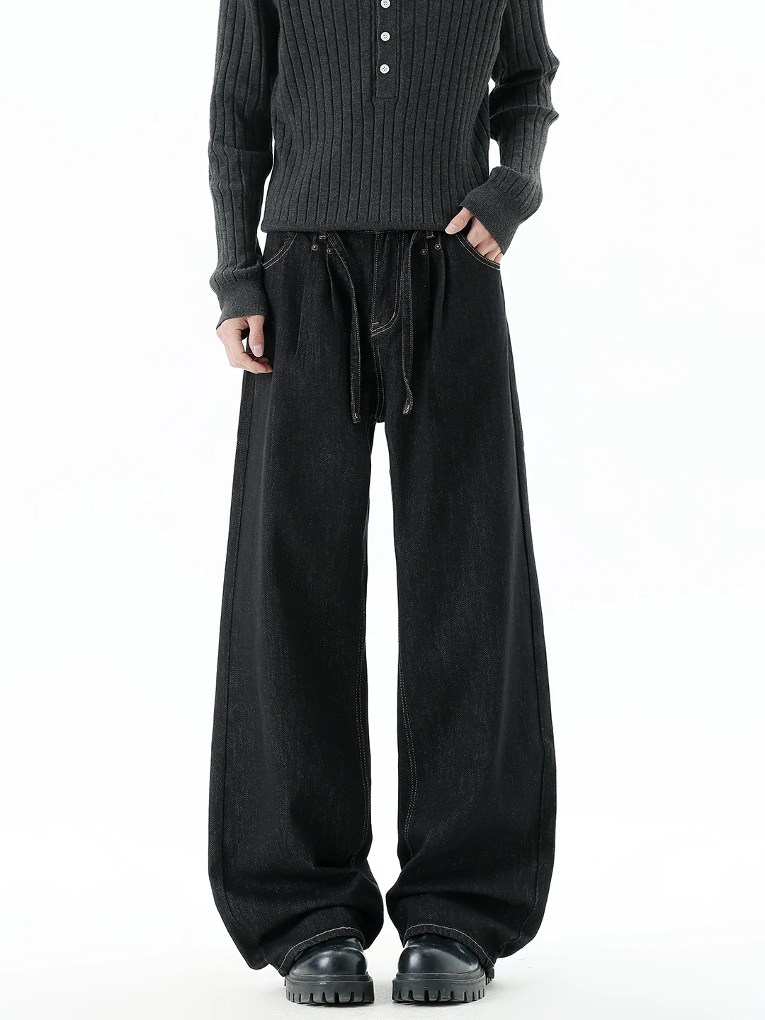 

Широкие джинсы в американском стиле ретро, мужские зимние повседневные свободные брюки длиной до пола с прямыми лезвиями, удобные джинсы свободного покроя