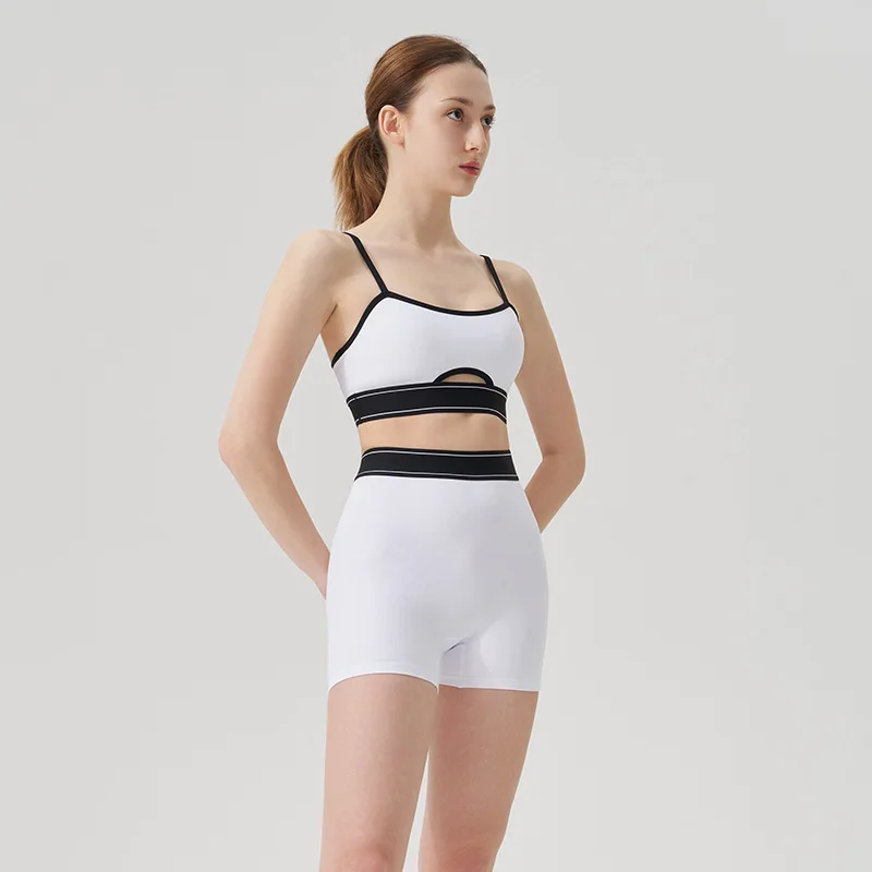 Pinstripe Sports Bra Hollow Out Shorts Leggings Active Wear Workout Clothes for Women Two Piece Sets Women's Running Outfit 2025
