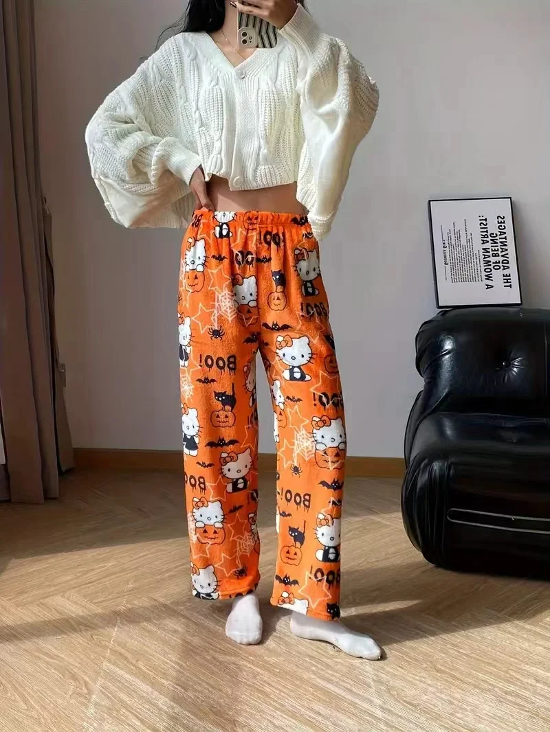 New Anime Stitch Pajama Pants Hello Kitty Halloween Cartoon Pajama Trousers Woman's Home Pants Autumn Winter Loungewear Trouser view 4