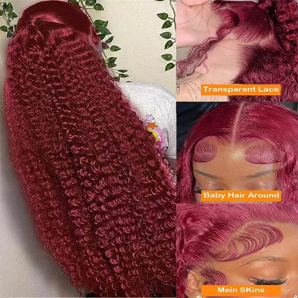 99j Borgogna Onda Profonda Parrucche Dei Capelli Umani 13x4 Hd Trasparente Parrucche Frontali Del Merletto 200 Densità Glueless Capelli Umani per le Donne Nere