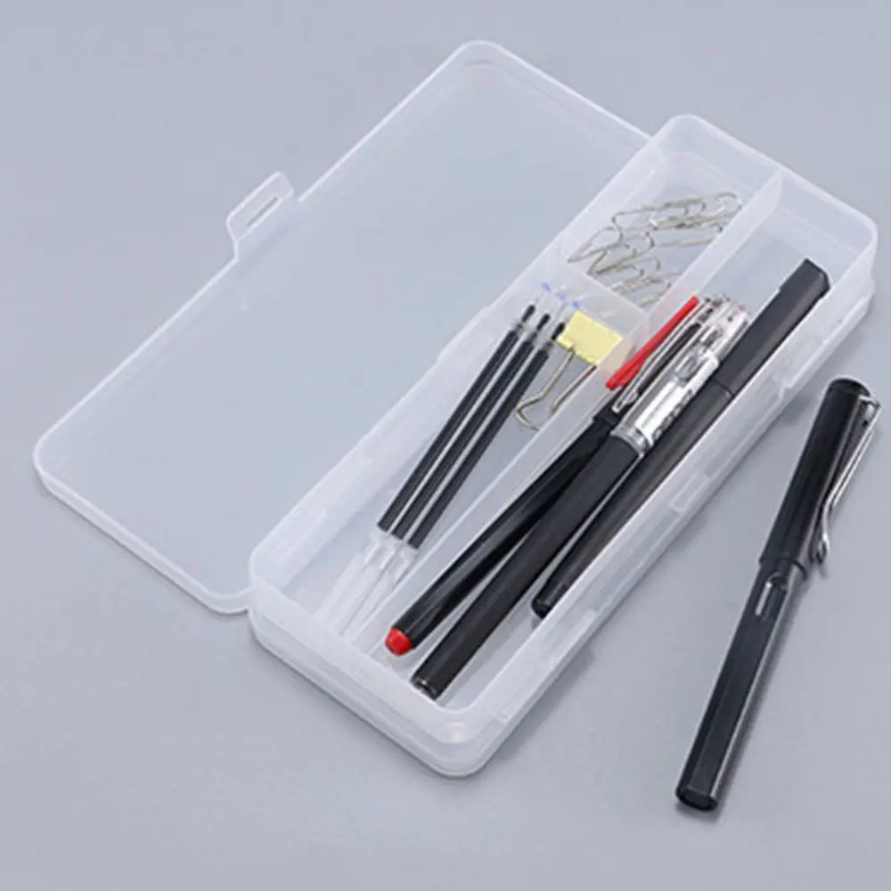 Plastic Transparent Pencil Case Storage Box Pencil Holder Dual-Layer Pencil Box Large Capacity Macaron Simple Pen Case