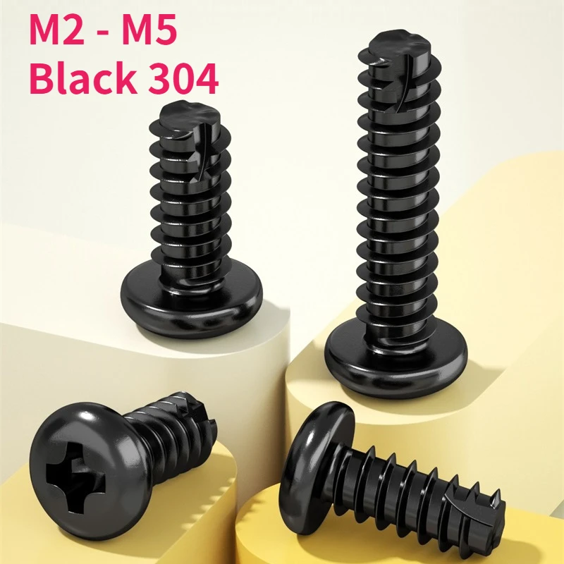 M2 M2.3 M2.6 M3 M3.5 M4 M5 Black 304 Stainless Steel PT Phillips Cross Recessed Pan Round Head Tail-Cut Self Tapping Wood Screw