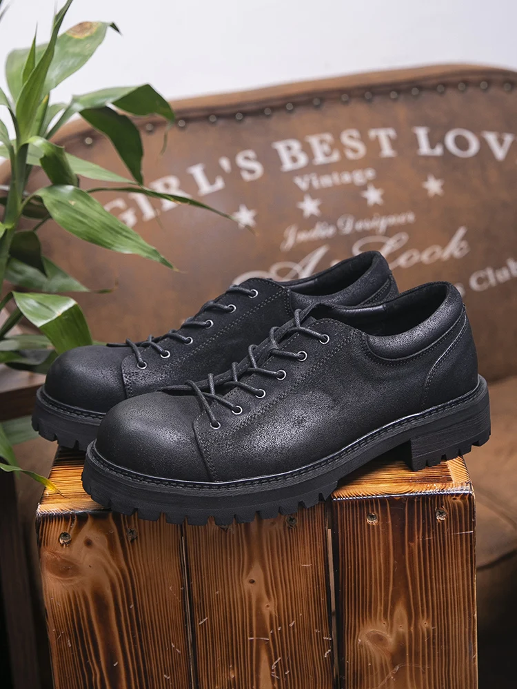 

Мужские кожаные ботинки ручной работы в винтажном британском стиле, низкие рабочие ботинки из гладкой кожи с круглым носком, из искусственной замши, универсальные.