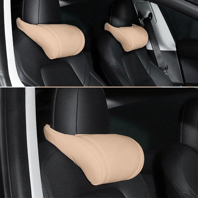 Seat Headrest Travel Rest Neck Pillow For Tesla Model 3/Y/X/S PU Leather Neck Pillow Memory Foam Pillows Car Accessories view 2
