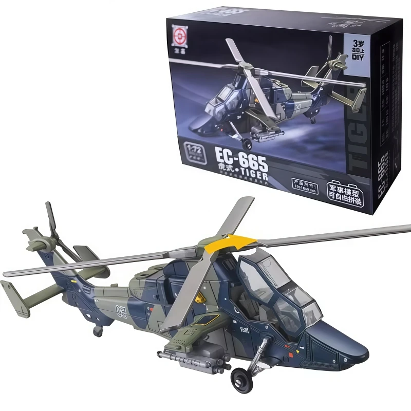 Blocos de Montar Criativos da Série Militar 1:72, Modelo de Helicóptero Armado EC-665 Estilo Tigre com Dois Motores, Brinquedos para Presentes de Natal