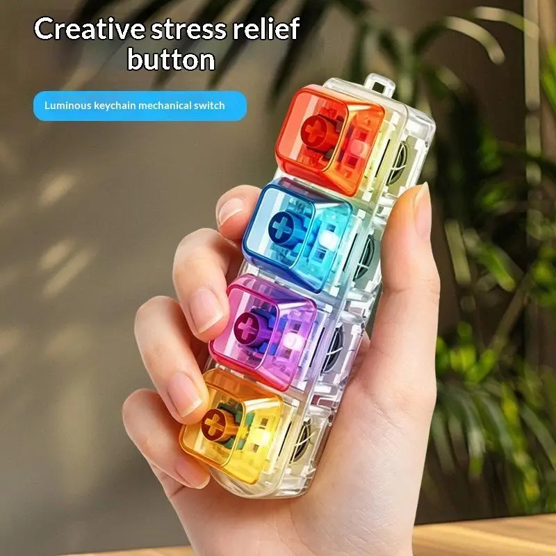 4 Keys LED Keyboard Keychain Transparent Crisp Clicky Press Feeling Light Up Keycap Fidget Wear-resistant with LED Light