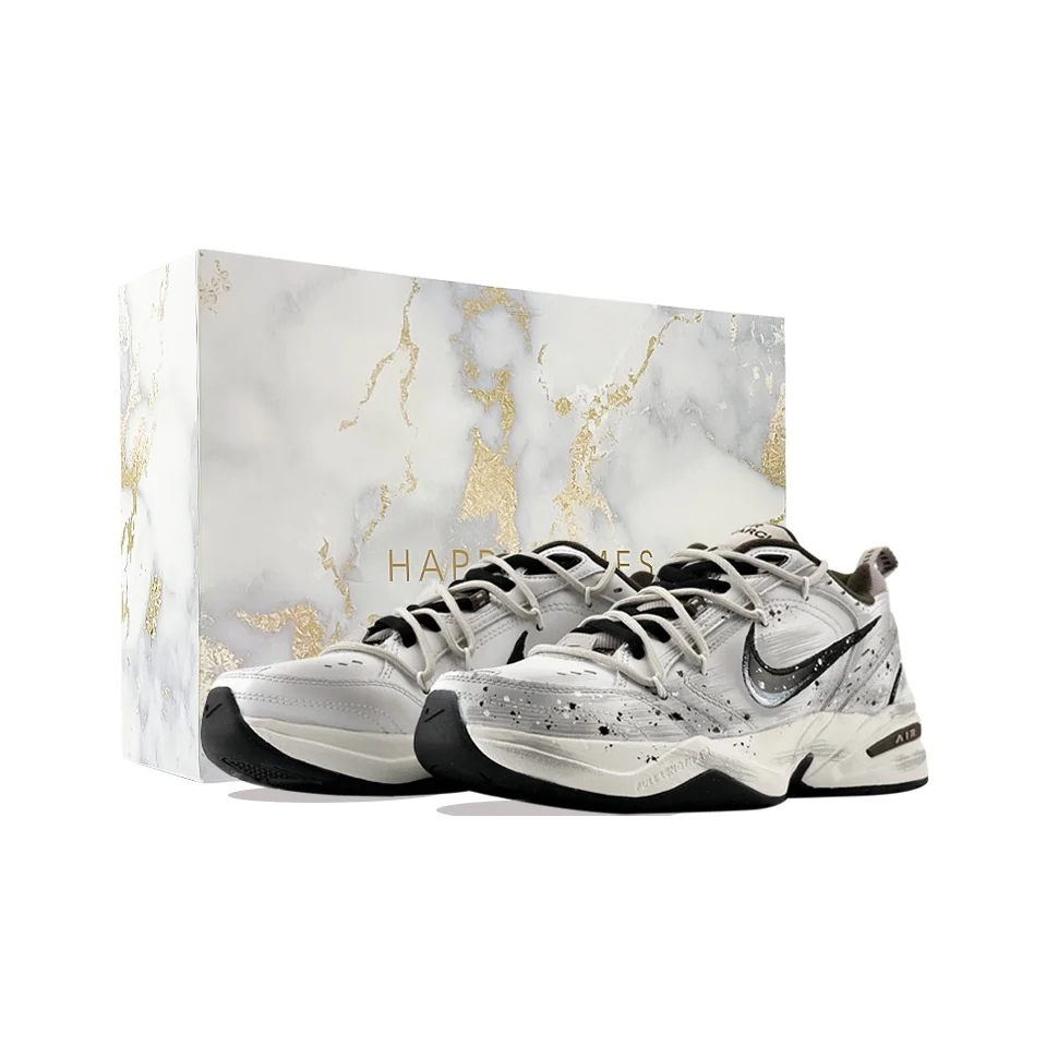 Nike Air Monarch 4 Chunky Sneakers Men's Low Top White Black Brown Color Block 415445-200（Team877-）