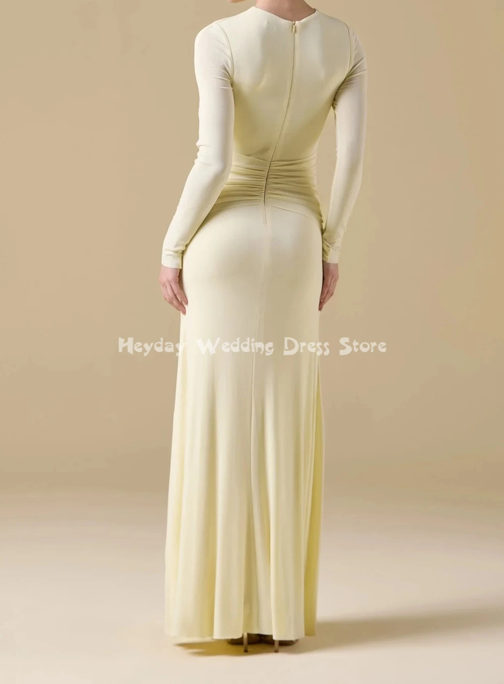 헤이데이 맞춤형 여성용 브이넥 플리츠 머메이드 사우디 이브닝 드레스 긴 소매 바닥 길이 우아한 파티 드레스 2025