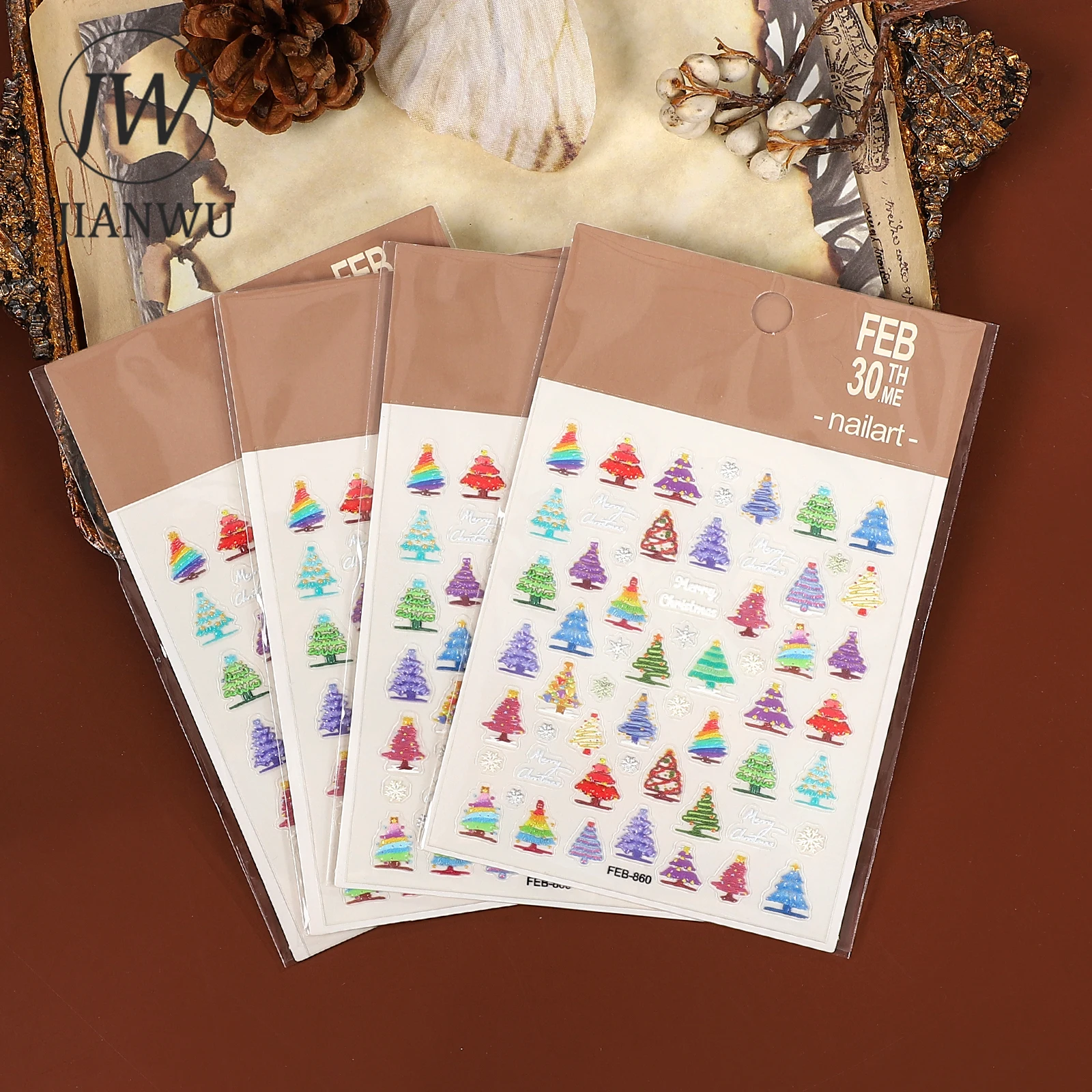 JIANWU 2 Pcs/set Kawaii Color Christmas Tree Landscape Manicure Material Collage PET Sticker Creative Journal Stationery