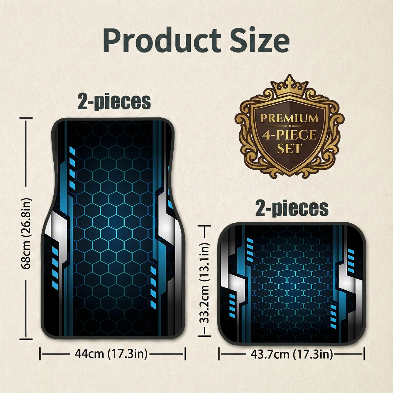 4pcs Car Interior Mats With Hexagonal Panel Pattern, Thoughtful Gift For Drivers, Universal Fit, Easy To Install & Clean