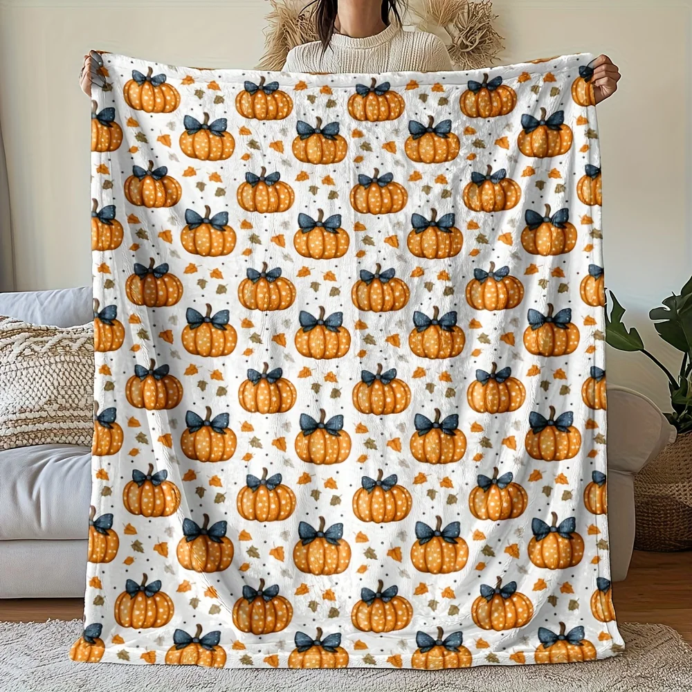 

1 шт., одеяло с принтом тыквы «Счастливый Хэллоуин», полиэфирная ткань, можно стирать в машине, подходит для украшения спальни, гостиной