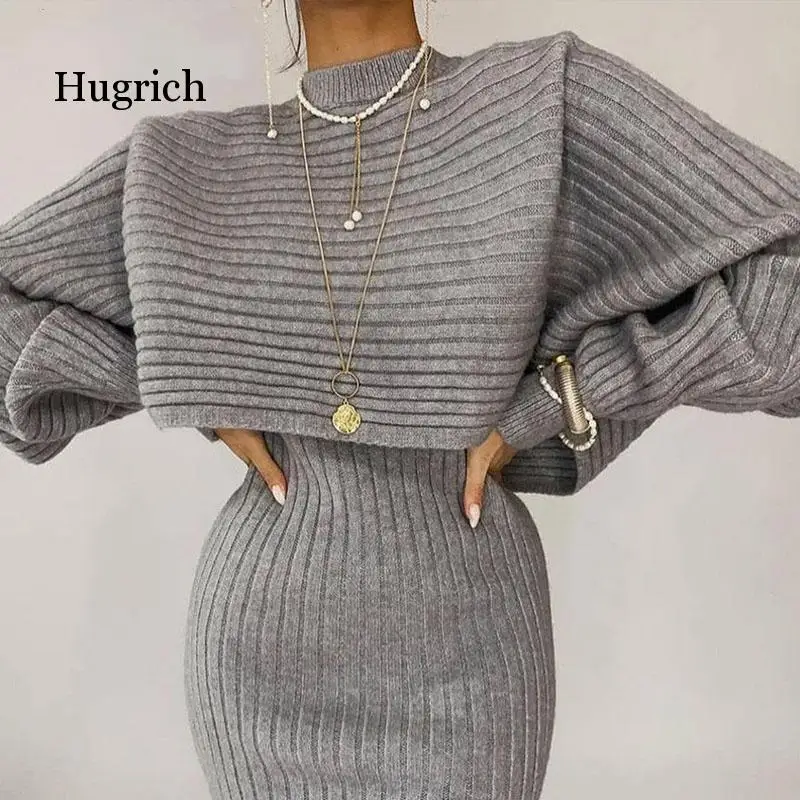 Autumn and Winter New Celebrity Temperament Shawl Cashmere Jacket Female Knitted Pure Desire V-neck Sling Dress Two-piece Suit