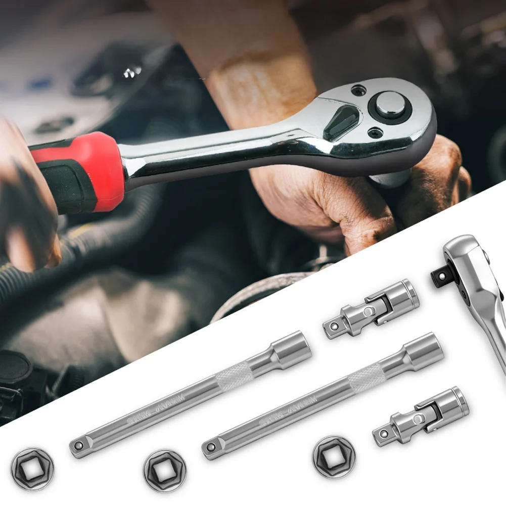 72 Tooth Ratchet Wrench Collection with Multi Size Drive Adapters 1/4 3/8 1/2 Inch Extension Rod and 10 Sockets for Workshop Use