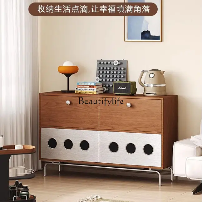 خزانة جانبية لتناول الطعام في العصور الوسطى، خزانة جانبية من الخشب الصلب مقابل الحائط، منتج مدمج بجوار التلفزيون #3