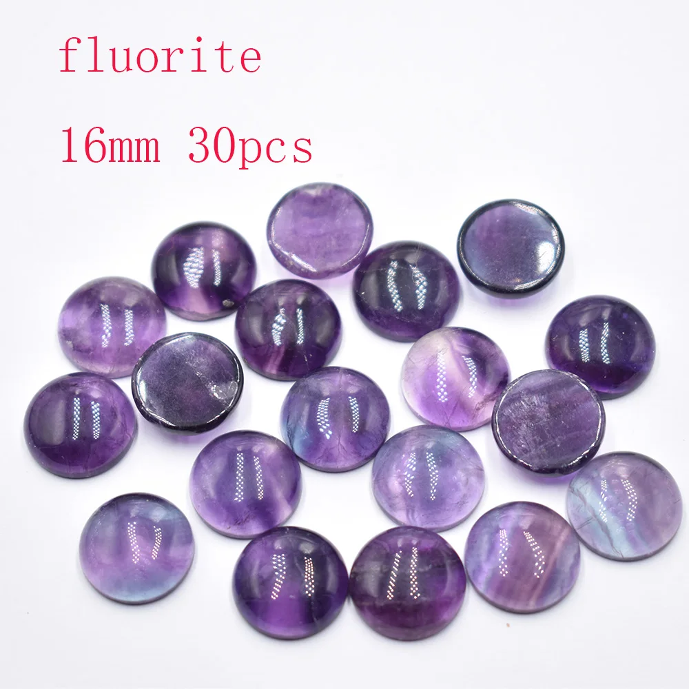 Wholesale 30pcs/lot Fashion Natural Fluorite Stone Round Shape CABOCHON Beads 16mm For Jewelry Making Free Shipping