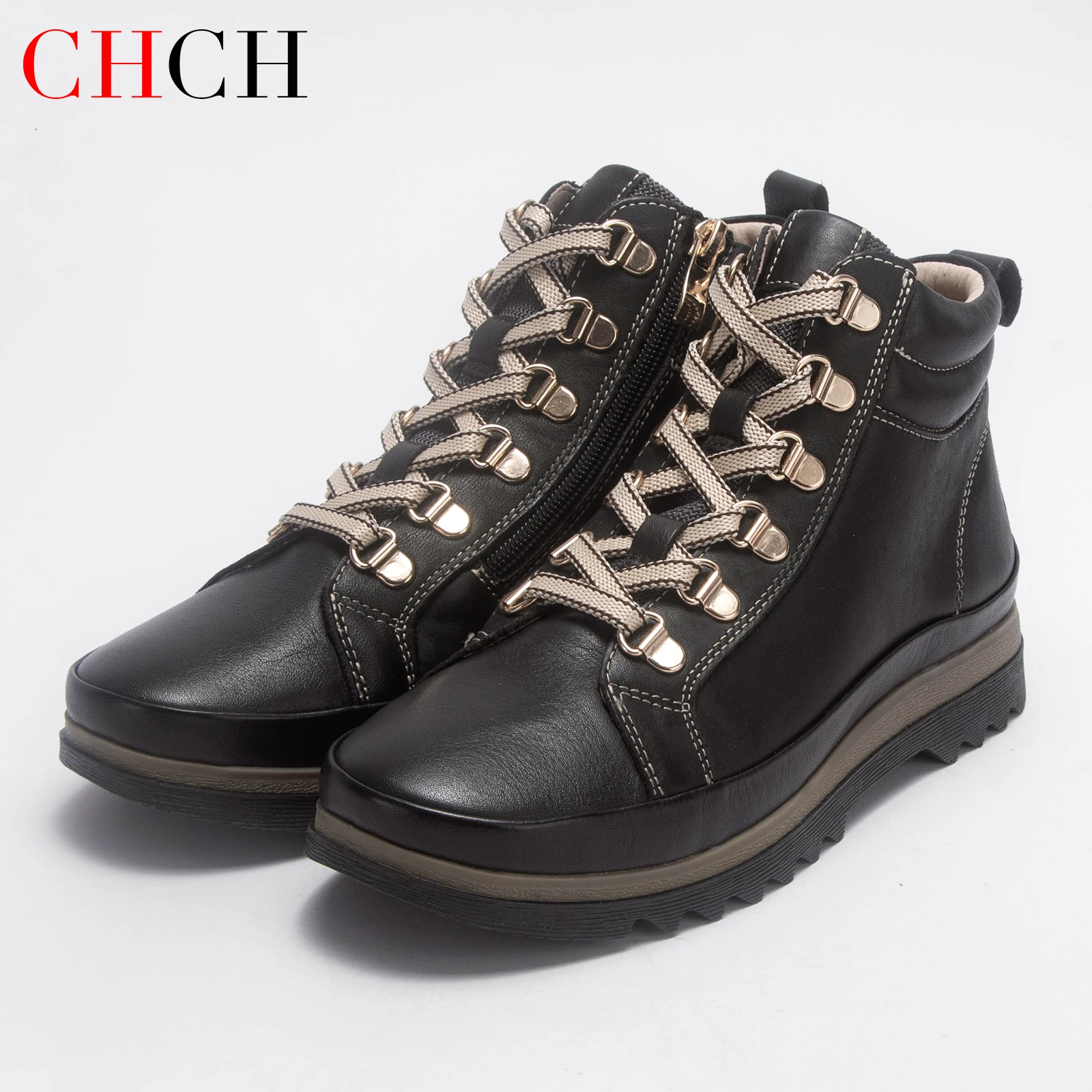 C-H Women's Short Boots 2026 Autumn/Winter Black Anti slip Women's Shoes High quality Cow Leather Casual Shoes Arch Support