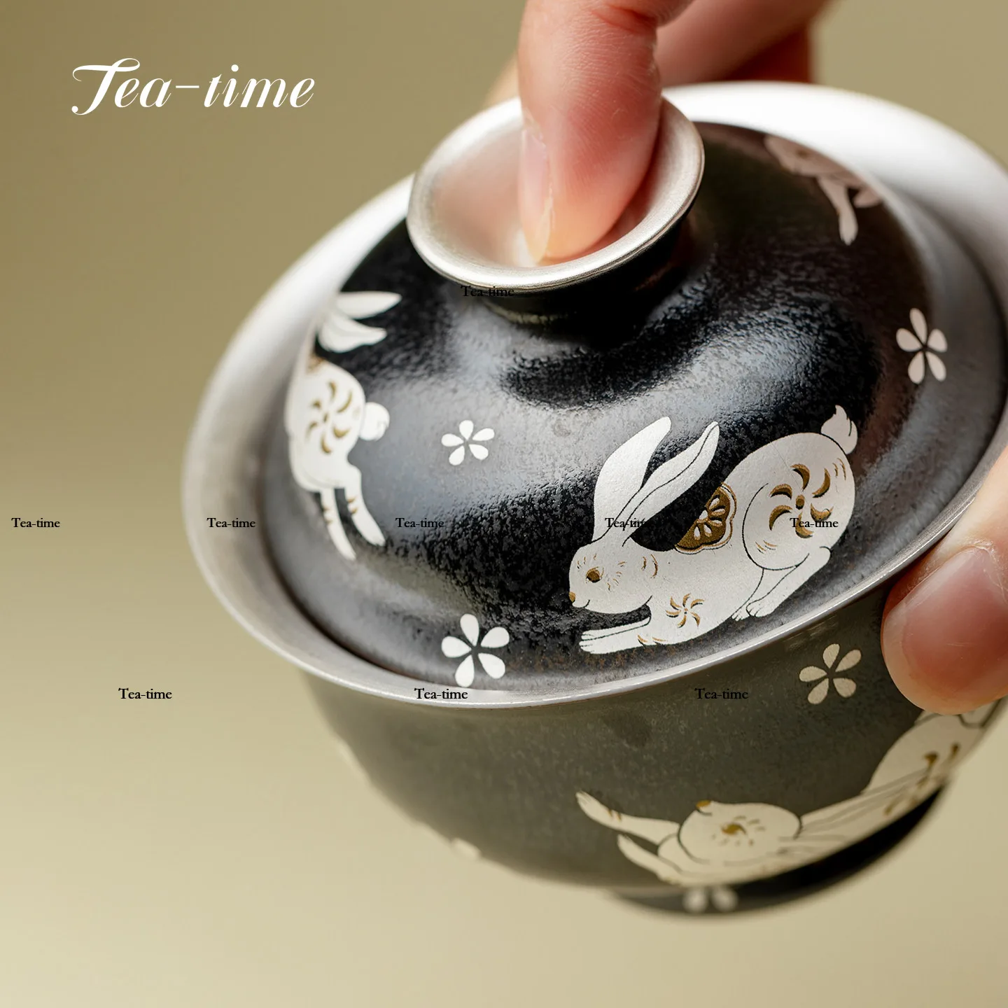 Gilded Silver Gaiwan Creative Silver Ceramic Tea Bowl Rabbit Aesthetic Cups  Tool Cup Kung Fu Dawan Cover Bowl Puer Chinese Clay view 4