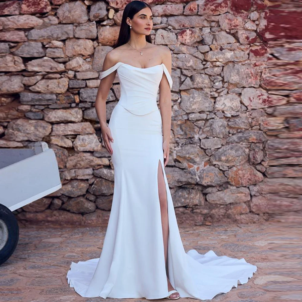 Strapless Sleeveless Wedding Dress Customized Side Slit Mermaid Bridal Gowns High Quality Satin Lace Up Back Vestido De Novia