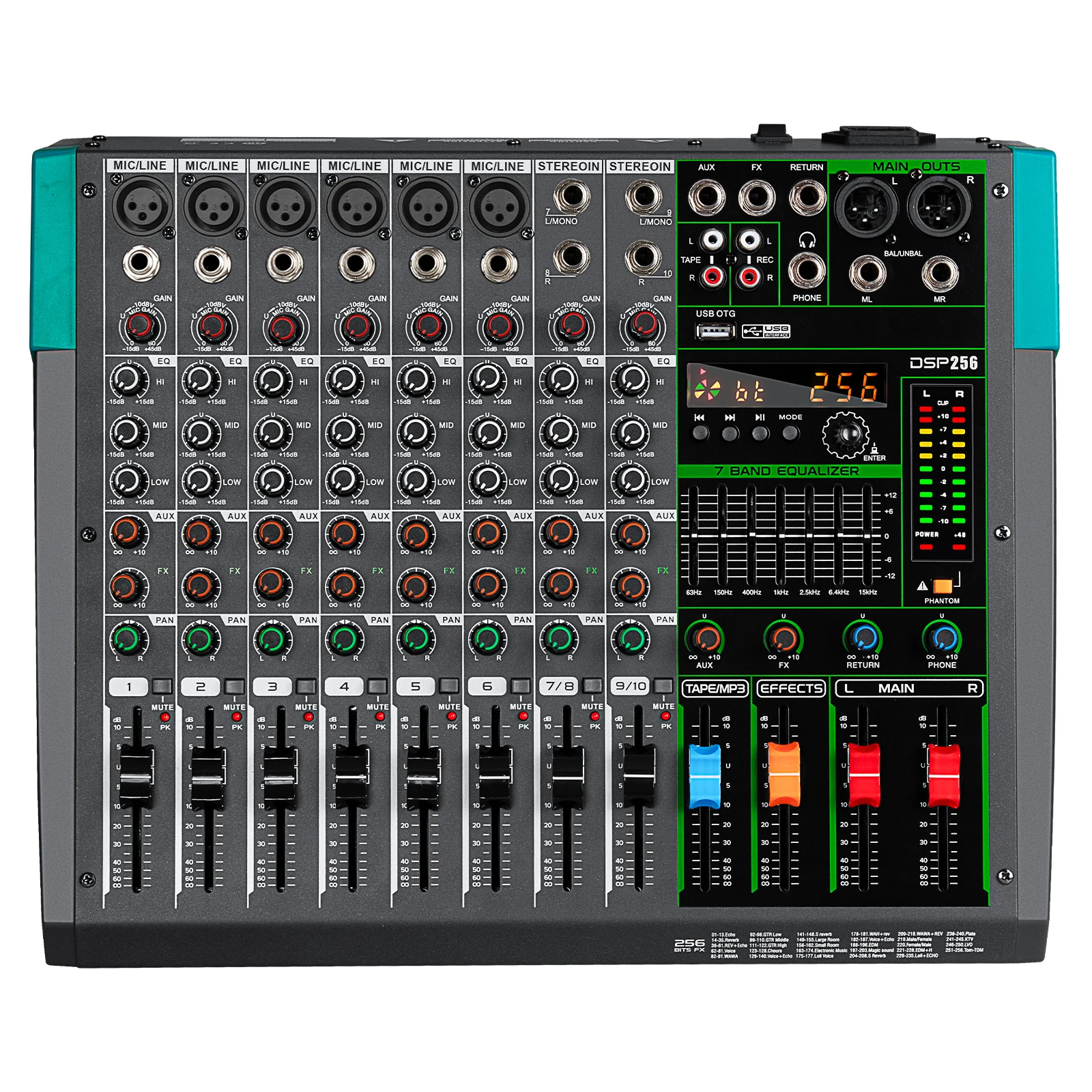 Depusheng PA8 ProfessionellerAudiomixer, Soundboard Konsole,Schreibtischsystem, Schnittstelle, 8-Kanal, Digital USB, Bluetooth