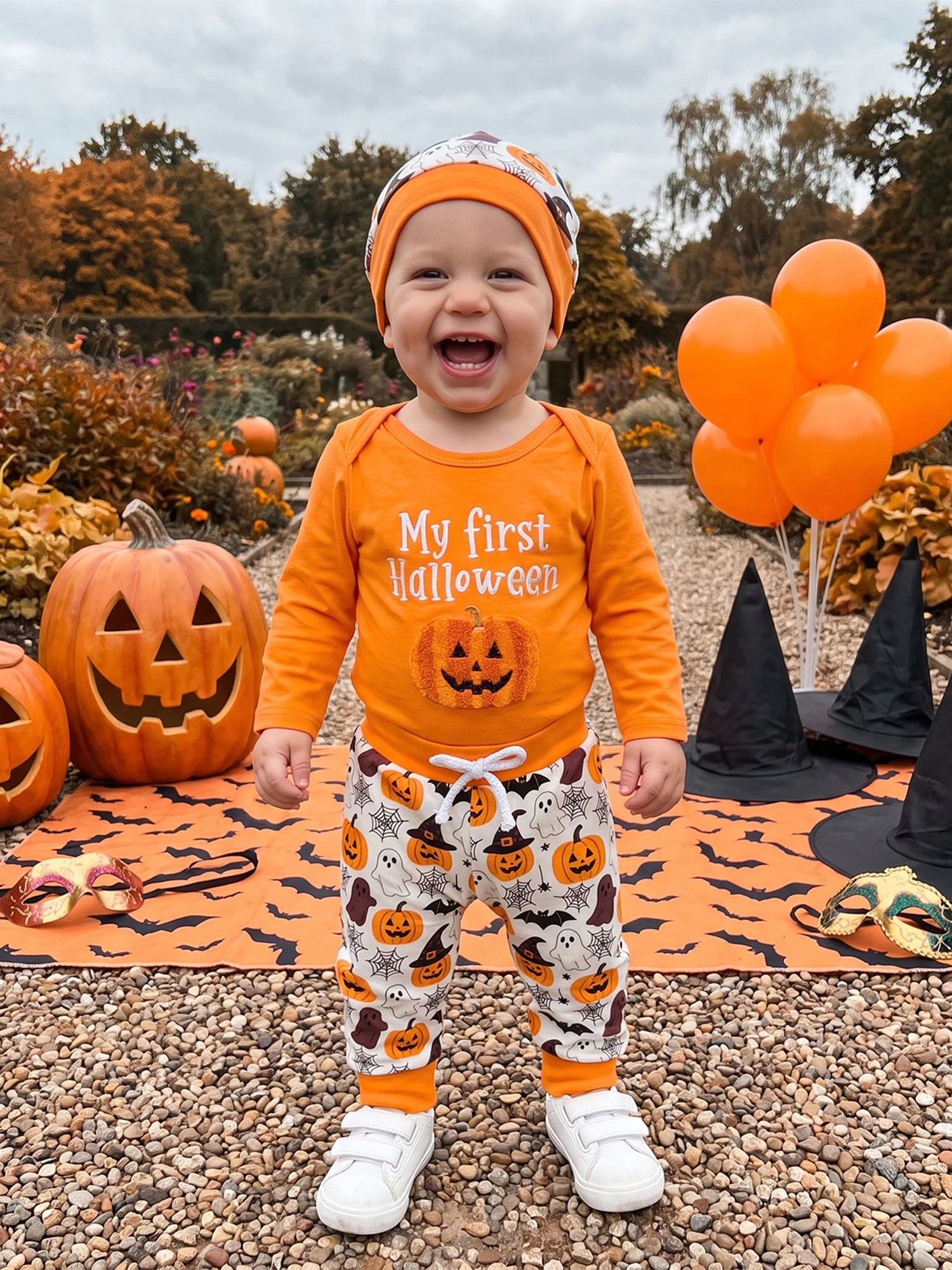With Pants Baby Boy Long Sleeve Pumpkin Hat Pumpkin Romper Boy Long Sleeve Pants Latest Baby Boy Halloween
