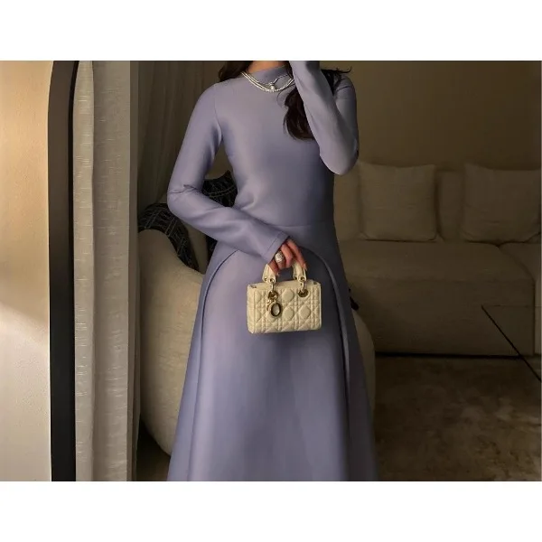 

Элегантное платье для женщин, осень 2024, новая юбка, платья для выпускного вечера с круглым вырезом, плиссированные платья до щиколотки, простые вечерние платья с длинными рукавами