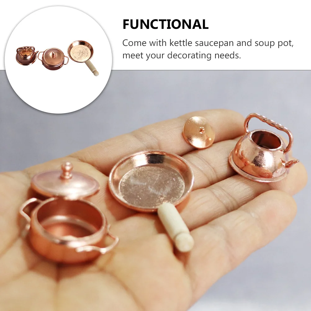 1Set Mini Keukengerei Set Prachtige Legering Miniatuur Ketel Steelpan Soeppan Realistische Indoor Decor Keuken Accessoires