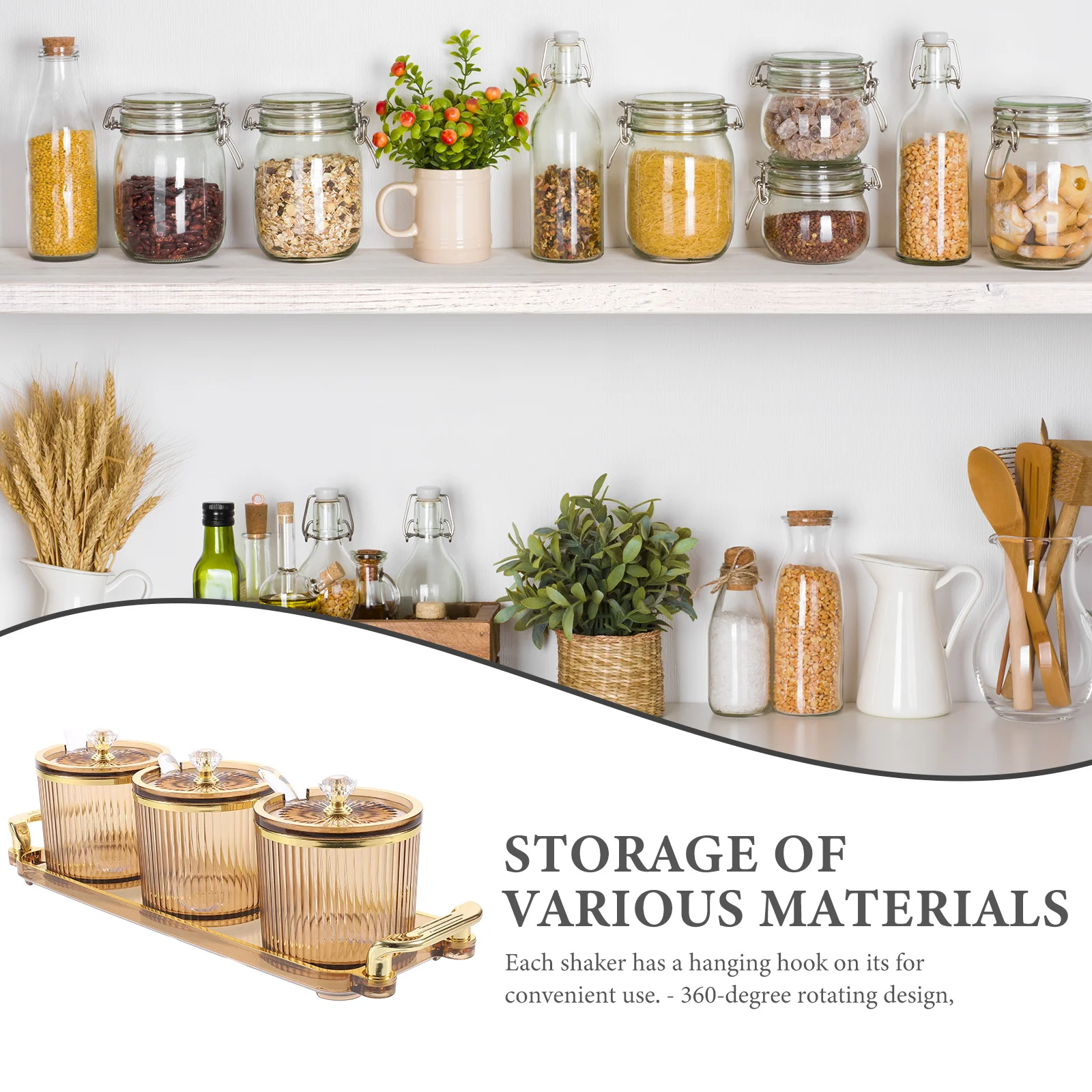 1 Set Of Seasoning Container Set Transparent Striped Design Salt Sugar Soy Sauce Vinegar Jars With Lids Kitchen Spice Organizers