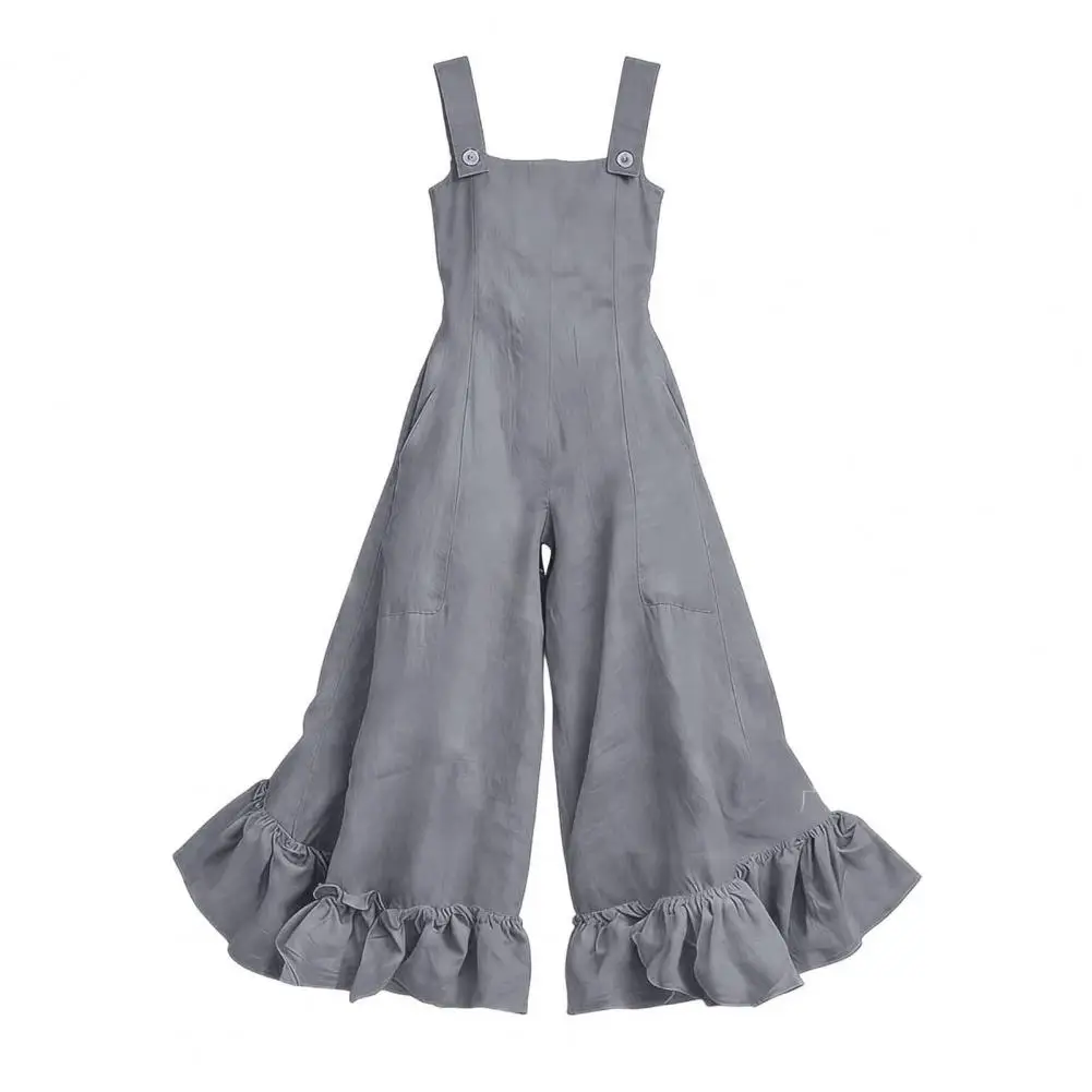 

Outdoor Sleeveless Casual Women's Jumpsuit Fashion Button Pocket Wide Leg Playsuits 2026 New Summer Simple Solid Color Romper