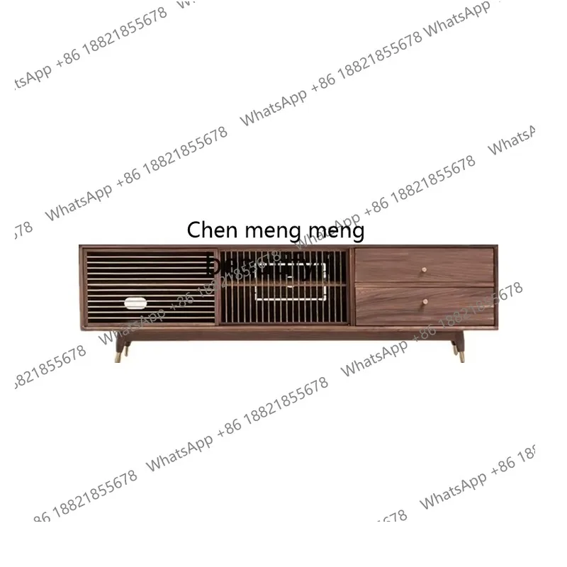 cc182RMetal brass sliding door solid wood audio-visual cabinet Nordic modern cherry wood black walnut oak storage TV cabinet R