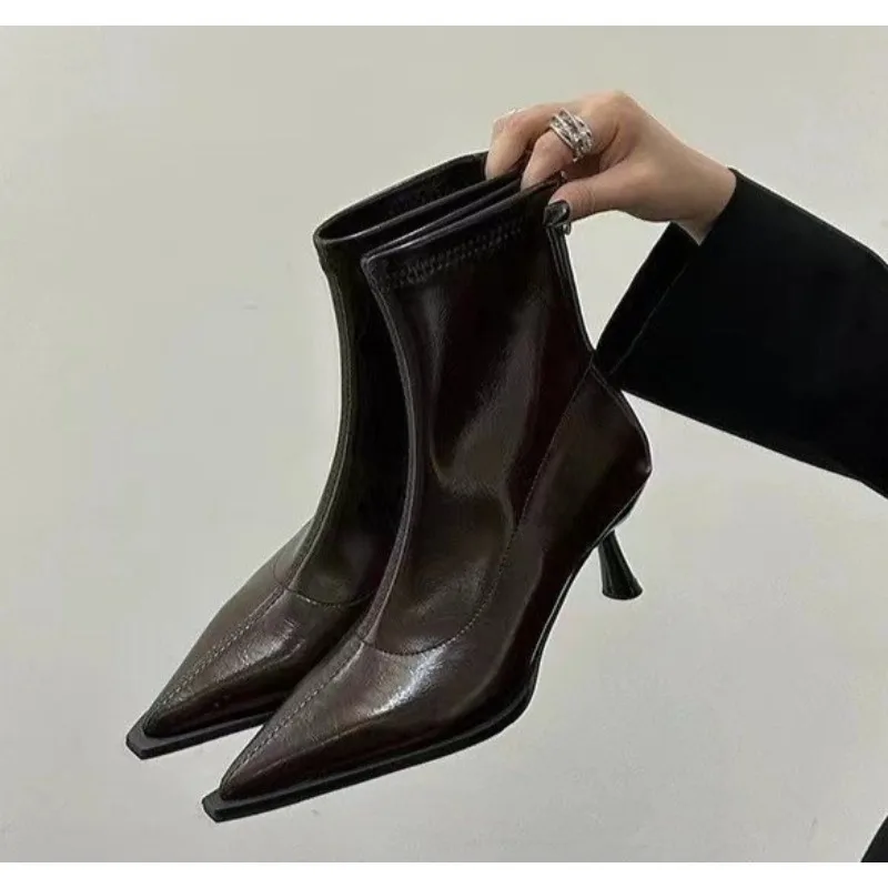 

Sexy Street Style Pointed Toe Slim Women High Heel Ankle Boots Fashion Thin Heels Shoes Female Modern Short Booties