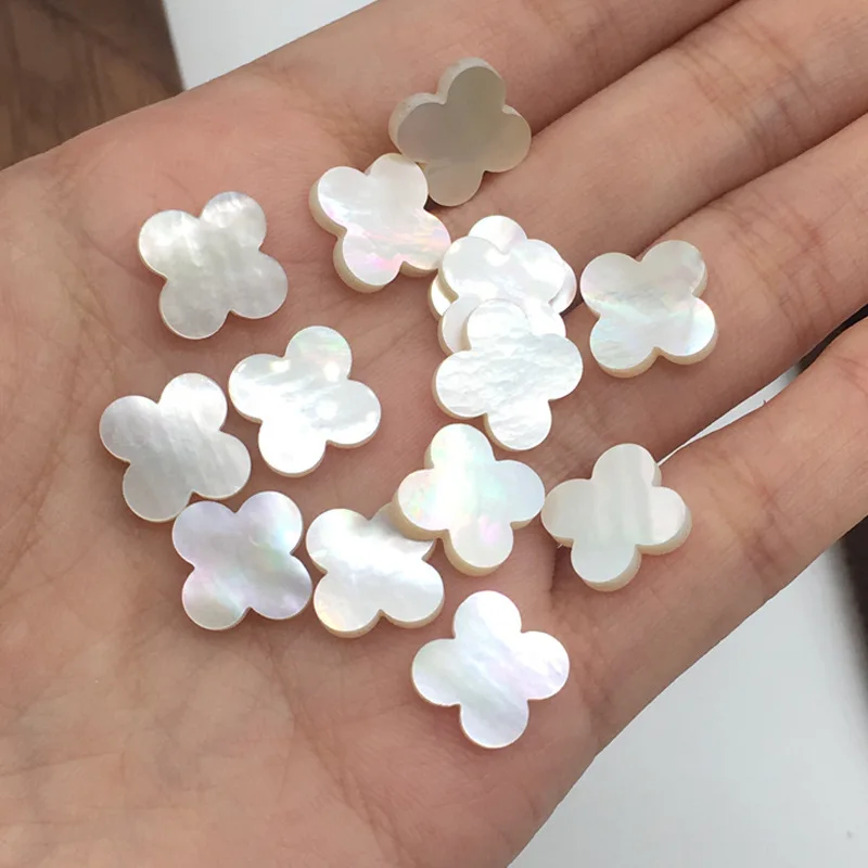 Natural White Mother Of Pearl White Shell Loose Stone Four Leaf Flower BeadsFor Jewelry Making