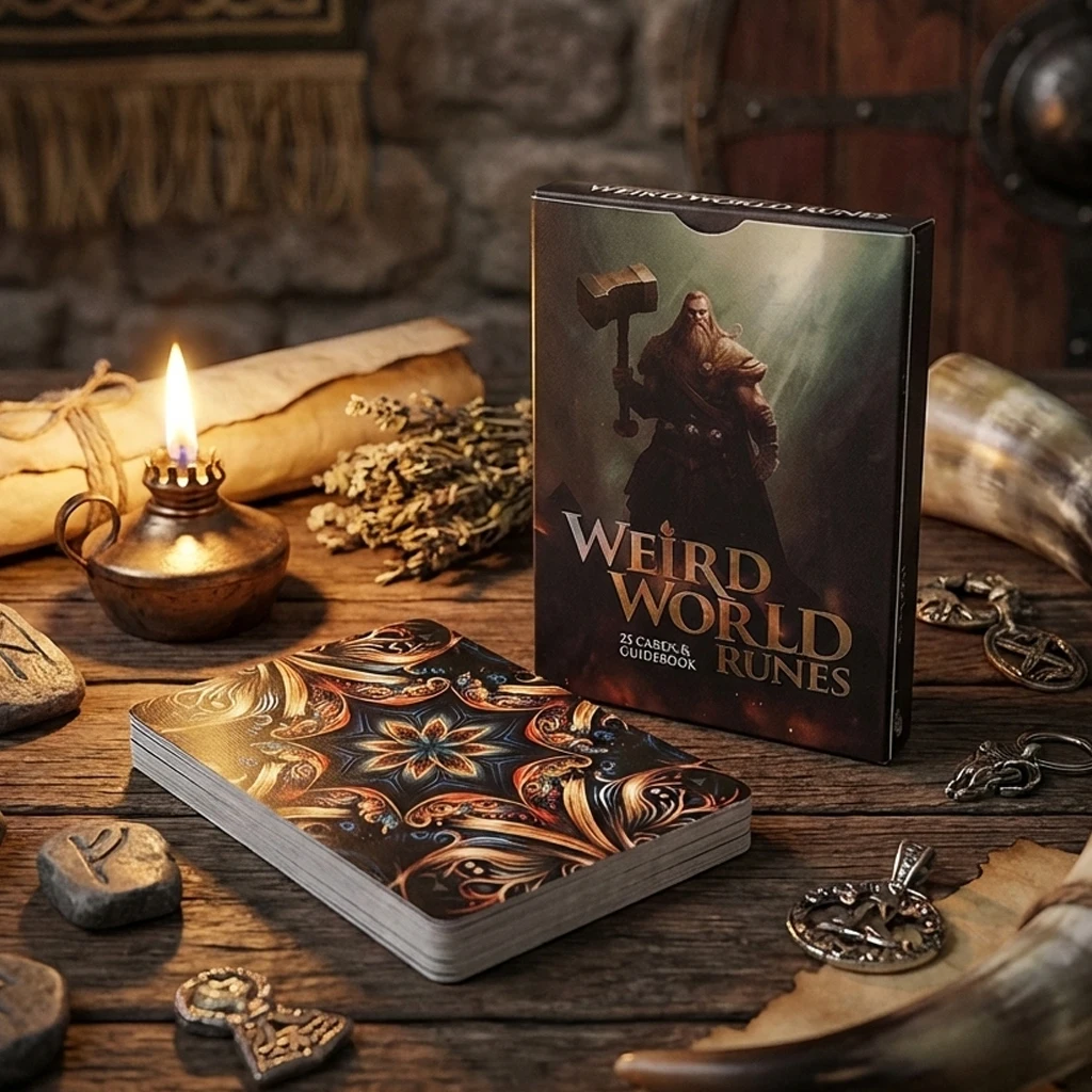 

Weird World Runes Deck - 25 Elder Futhark Oracle Cards for Divination 9*6cm Printed on 350GSM Double-embossed Cardstock