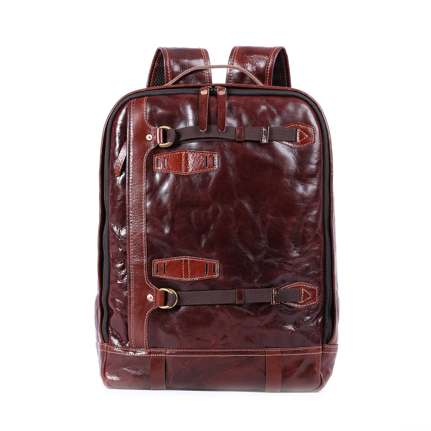 Fashion vintage designer handmade vegetable tanned cowhide men's backpack work genuine leather large-capacity laptop schoolbags