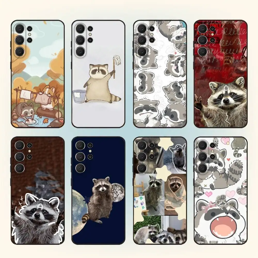 

Cute little raccoon Phone Case For Samsung S25,24,23,22,30,21,10,9,Ultra,Plus,Lite,FE Black Soft Case