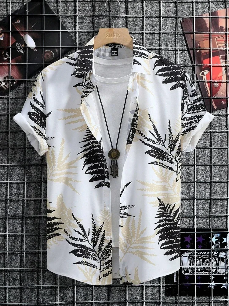 

Мужская летняя повседневная рубашка с 3D-принтом гавайских кокосовых пальм, свободная, дышащая, для пляжа, улицы и вечеринок