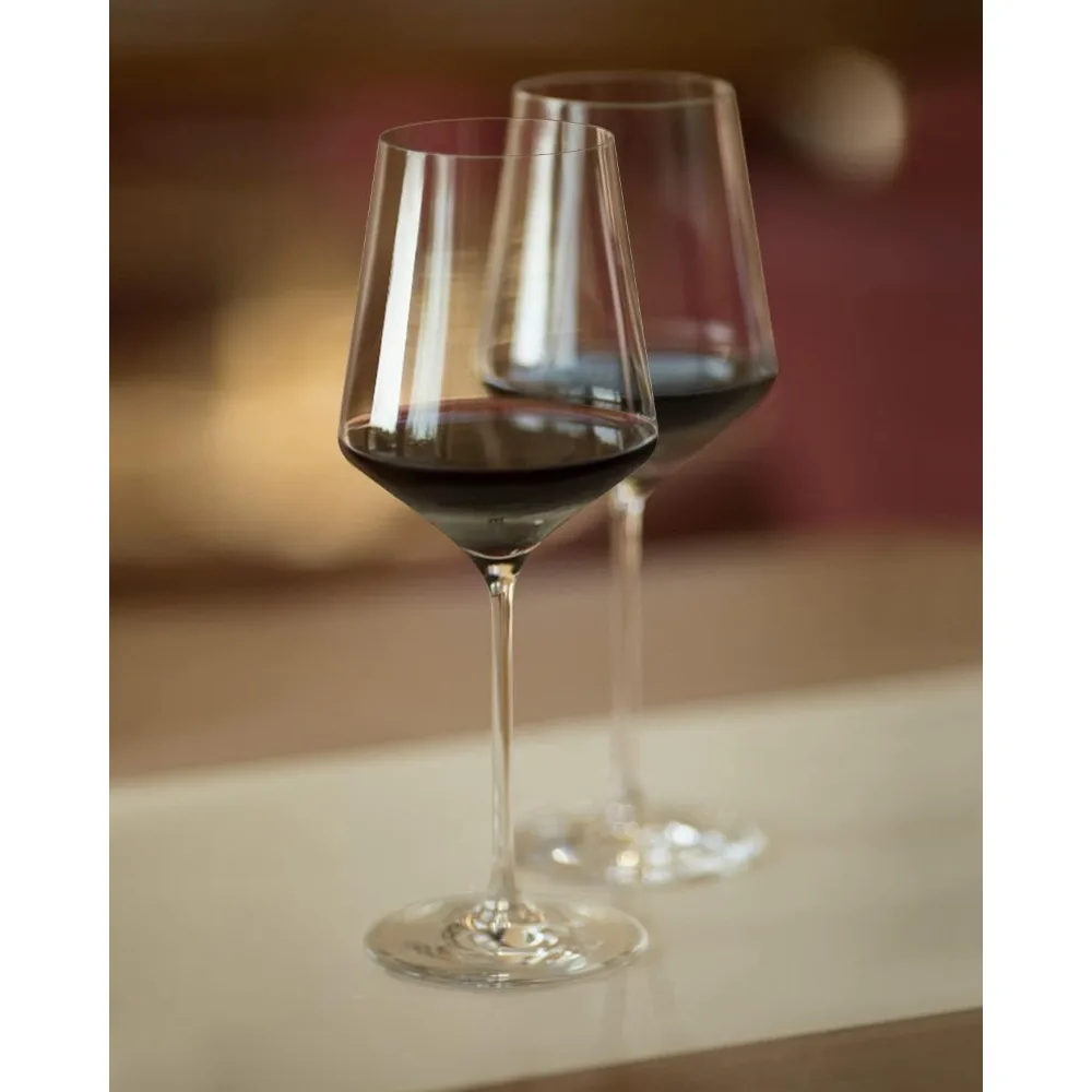 Zestaw 4 kieliszków do czerwonego wina Premium Crystal, ręcznie dmuchane, 450 ml, z długą nóżką i cienkim brzegiem, do czerwonego lub białego wina, do codziennego użytku, na wesele.